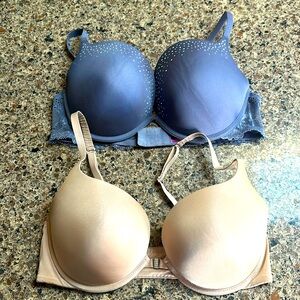 Lot of 2 La Senza bras size 36D multi strap sexy lace cross front bling stones